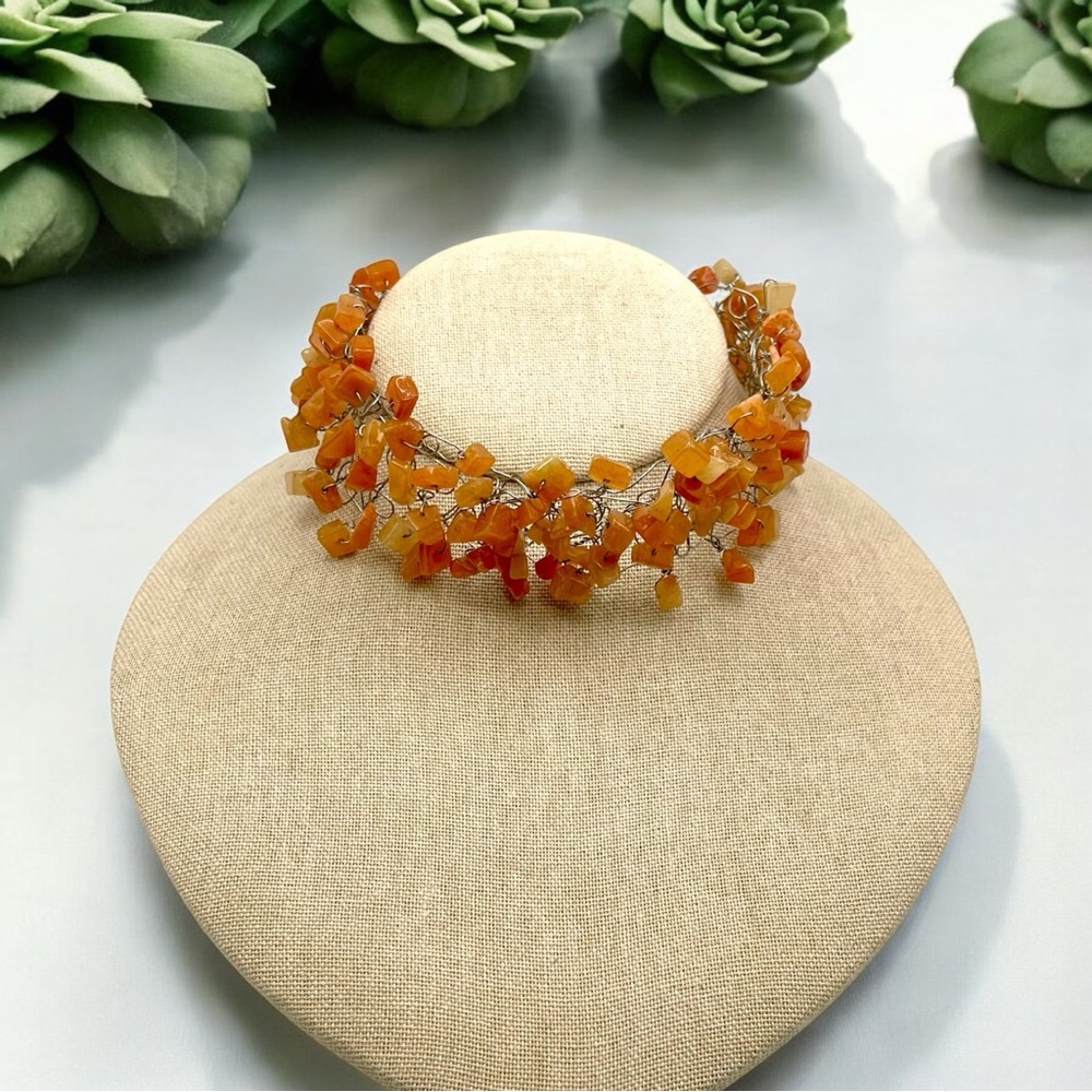 Vintage Handcrafted Natural Polished Carnelion Gemstone Nugget Choker Necklace